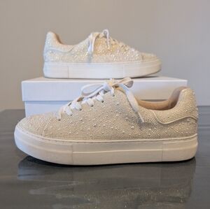 Betsey Johnson Cream Sneakers with Rhinestones